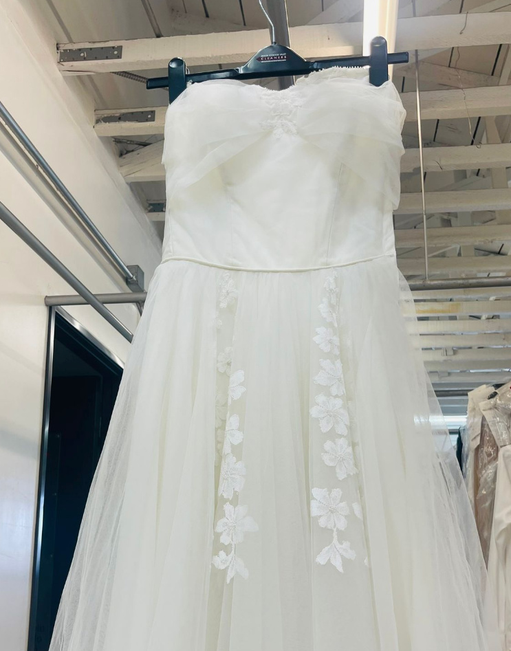 A restored wedding gown after cleaning with Door to Door Cleaners