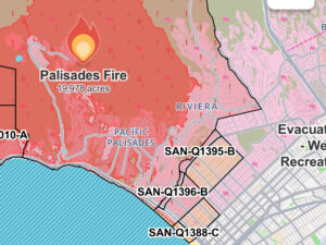 Fire map of the Palisades as of January 10, 2025